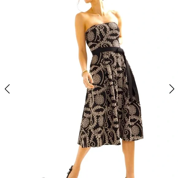 White House Black Market Black & Nude Strapless Embroidered MIDI Dress 10 NWT - Picture 3 of 11